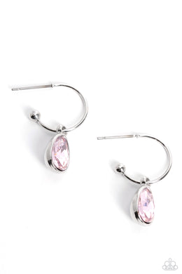 Teardrop Tassel - Pink Rhinestone Hoop Earrings Paparazzi Accessories