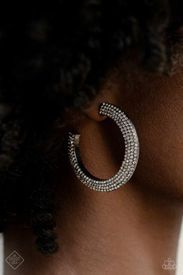 Dazzling Dynamo Black Gunmetal Rhinestone Hoop Earrings Paparazzi Accessories