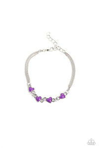 hearts,lobster claw clasp,purple,Smitten Sweethearts - Purple Stone Heart Bracelet