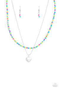 Hearts,multi,seed bead,short necklace,Candy Store - Multi Seed Bead Heart Necklace