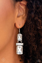 Load image into Gallery viewer, Chain Check White  Rhinestone Earrings Paparazzi Accessories