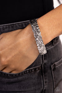 floral,hinge,silver,Grounded Grace - Silver Floral Hinge Bracelet