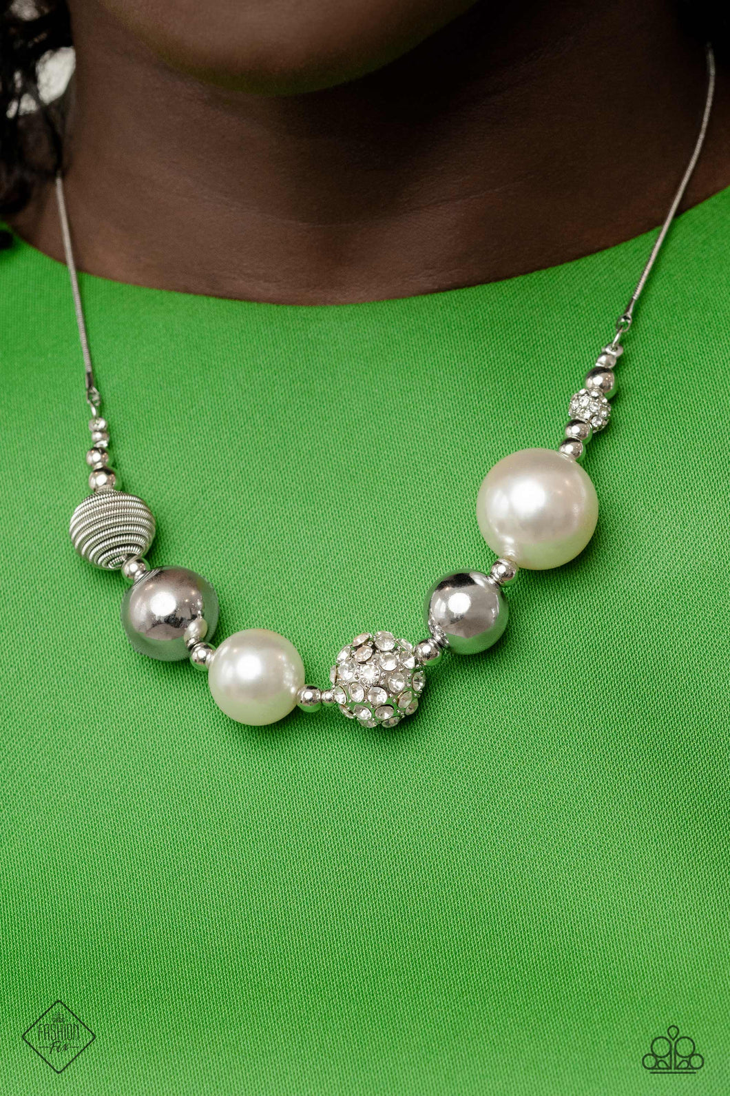 Caliber Choreographer White Pearl Rhinestone Necklace Paparazzi Accessories