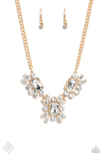 Load image into Gallery viewer, Exaggerated Elegance Gold Rhinestone Necklace Paparazzi Accessories