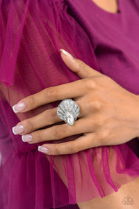 rhinestones,white,wide back,Fan Dance Dazzle - White Rhinestone Ring