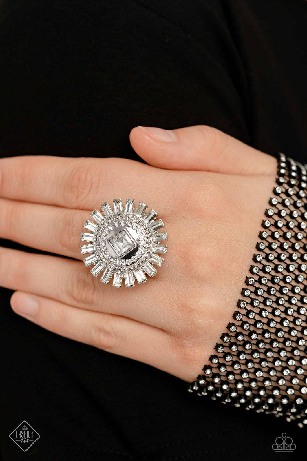 Shimmery Sprinkle White Rhinestone Ring Paparazzi Accessories