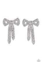 Load image into Gallery viewer, Just BOW With It - White Rhinestone Post Earrings Paparazzi Accessories