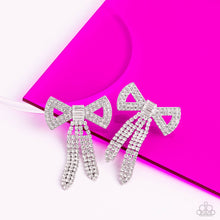 Load image into Gallery viewer, Just BOW With It - White Rhinestone Post Earrings Paparazzi Accessories