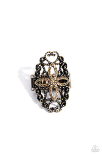 brass,rhinestones,Wide Back,Fabulous Filigree - Brass Rhinestone Ring
