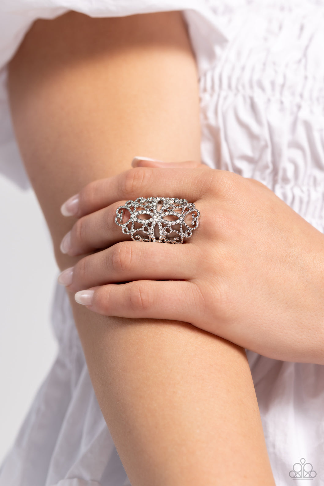 Fabulous Filigree - White Rhinestone Ring Paparazzi Accessories