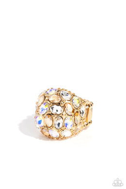 BLING Loud and Proud - Gold Iridescent Rhinestone Ring Paparazzi Accessories