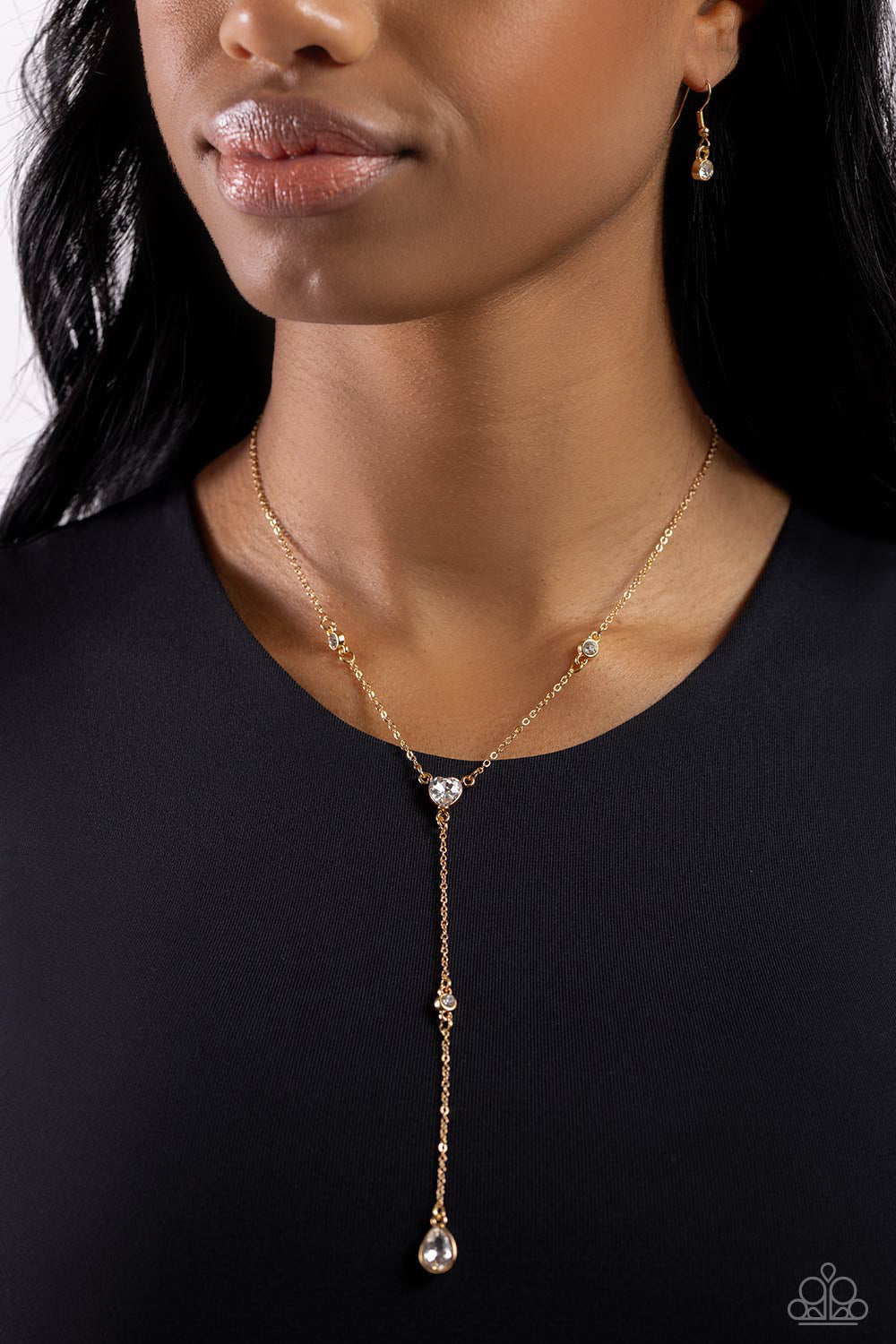 Lavish Lariat - Gold Rhinestone Necklace