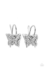 Load image into Gallery viewer, Lyrical Layers - White Rhinestone Butterfly Earrings Paparazzi Accessories