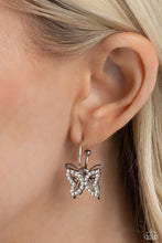 Load image into Gallery viewer, Lyrical Layers - White Rhinestone Butterfly Earrings Paparazzi Accessories