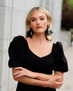 black,fishhook,pearls,Cosmopolitan Charisma - Black Earrings