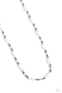 green,multi,pearls,seed bead,short necklace,Colorblock Charm - Green Seed Bead Pearl Necklace
