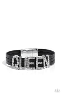 black,leather,magnetic,urban,Queen of My Life - Black Rhinestone Magnetic Bracelet