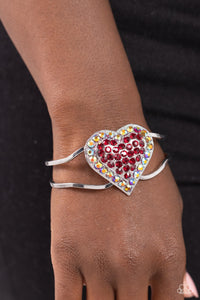 hearts,hinge,red,rhinestones,Flirtatious Finale - Red Rhinestone Heart Hinge Bracelet