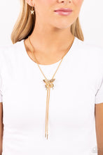 Load image into Gallery viewer, Adjustable Acclaim - Gold Butterfly Lariat Necklace Paparazzi Accessories