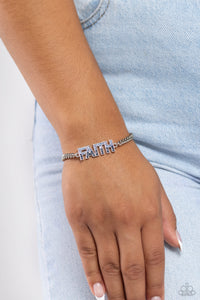 blue,faith,lobster claw clasp,rhinestones,Faithful Finish - Blue Rhinestone Bracelet