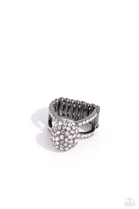 Gunmetal,rhinestones,Wide Back,Polished Pageant - Black Rhinestone Gunmetal Ring
