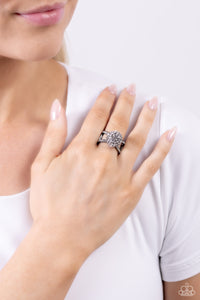 Gunmetal,rhinestones,Wide Back,Polished Pageant - Black Rhinestone Gunmetal Ring