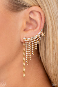 Ear Crawler,gold,rhinestones,Tapered Tease - Gold Rhinestone Ear Crawler Earring