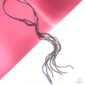 life of the party,long necklace,oil spill,Knotted Karma - Silver Oil Spill Necklace