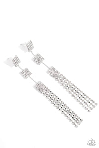 post,rhinestones,white,Fiercely Free-Falling - White Rhinestone Post Earrings