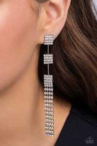 post,rhinestones,white,Fiercely Free-Falling - White Rhinestone Post Earrings