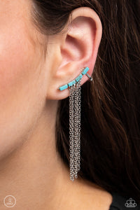 blue,crackle stone,Ear Crawler,turquoise,Fault Line Fringe - Blue Ear Crawler Earrings