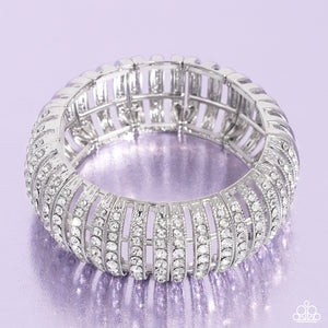 rhinestones,stretchy,white,Appealing A-Lister - White Rhinestone Stretchy Bracelet