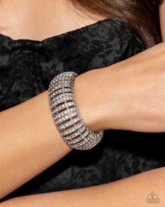 rhinestones,stretchy,white,Appealing A-Lister - White Rhinestone Stretchy Bracelet