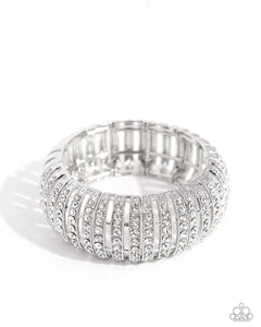rhinestones,stretchy,white,Appealing A-Lister - White Rhinestone Stretchy Bracelet