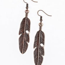Load image into Gallery viewer, Feathers Quill Fly Copper Earrings Paparazzi Accessories