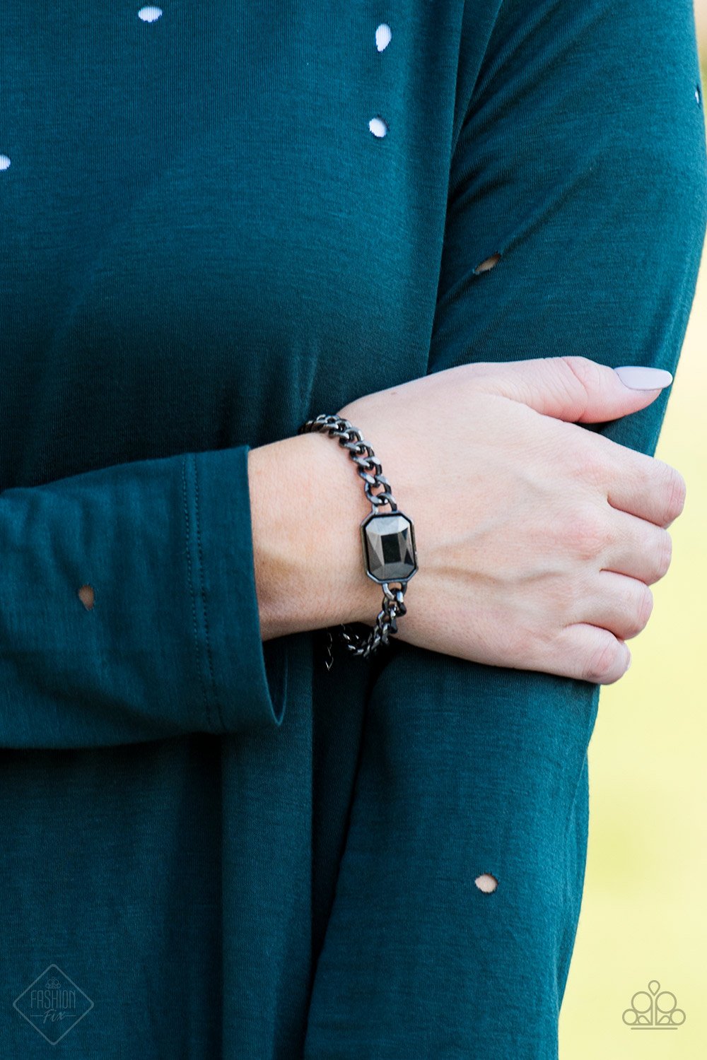 Command and Conqueror Black Gunmetal Rhinestone Bracelet Paparazzi Accessories