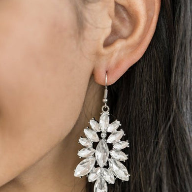 Billion Dollar Boss White Rhinestone Earring Paparazzi Accessories