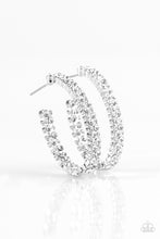 Load image into Gallery viewer, Debonair Dazzle White Rhinestone Hoop Earring Paparazzi Accessories