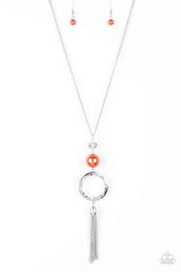 A Bold Balancing Act Orange Pearl Necklace Paparazzi Accessories