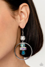 Load image into Gallery viewer, Geometric Glam Blue Iridescent Rhinestone Earrings Paparazzi Accessories