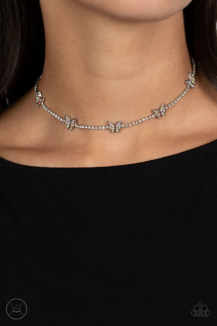 Fluttering Fanatic Multi Rhinestone Butterfly Choker Necklace Paparazzi Accessories