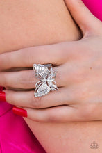 Load image into Gallery viewer, Fearless Flutter White Rhinestone Butterfly Ring Paparazzi Accessories