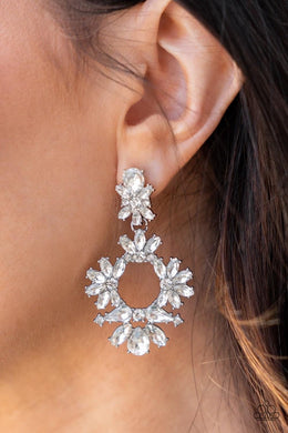 Leave Them Speechless White Rhinestone Post Earrings Paparazzi Accessories