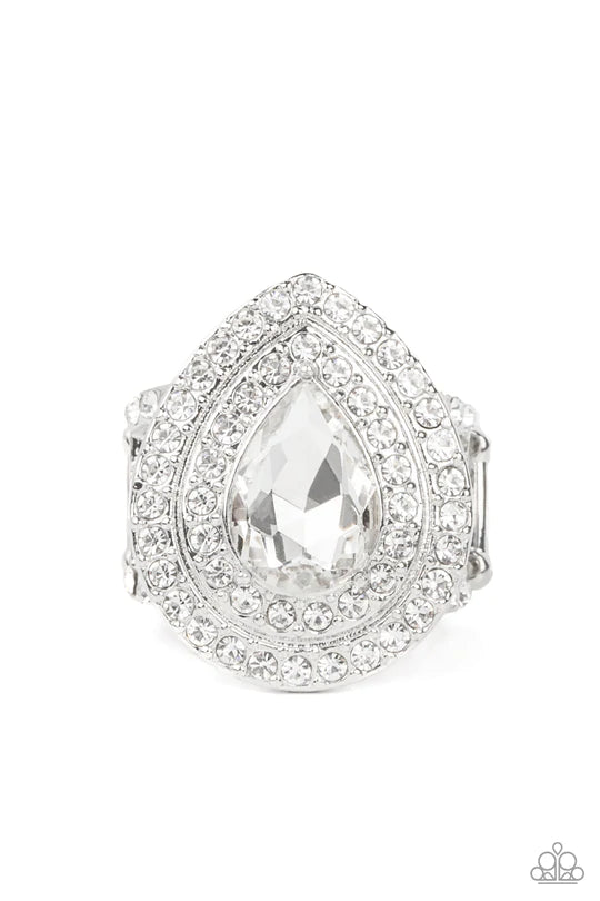 Icy Indulgence White Rhinestone Ring Paparazzi Accessories