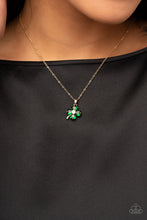 Load image into Gallery viewer, Kiss Me, I&#39;m Irish Gold Rhinestone Clover Necklace Paparazzi Accessories