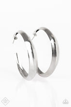 Load image into Gallery viewer, Lets Get Ready to Rumble Silver Hoop Earring Paparazzi Accessories
