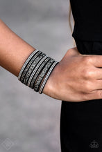 Load image into Gallery viewer, Rebellious Shine Black Leather Wrap Bracelet Paparazzi Accessories