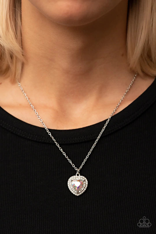 Taken With Twinkle - Multi Rhinestone Heart Necklace Paparazzi Accessories