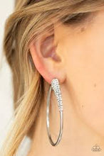 Load image into Gallery viewer, Winter Ice White Hoop Earring Paparazzi Accessories