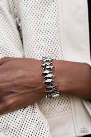 Fiercely Fragmented Silver Rhinestone Stretchy Bracelet Paparazzi Accessories